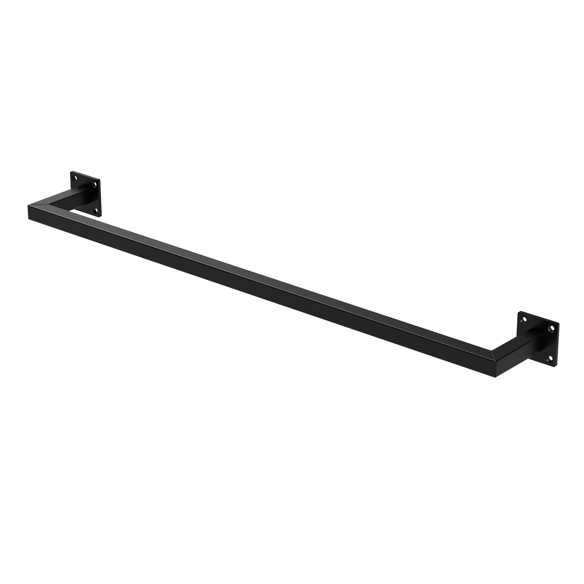 Schwarze, gerade Kleiderstange ohne Kleidung, montiert an einer Wand.