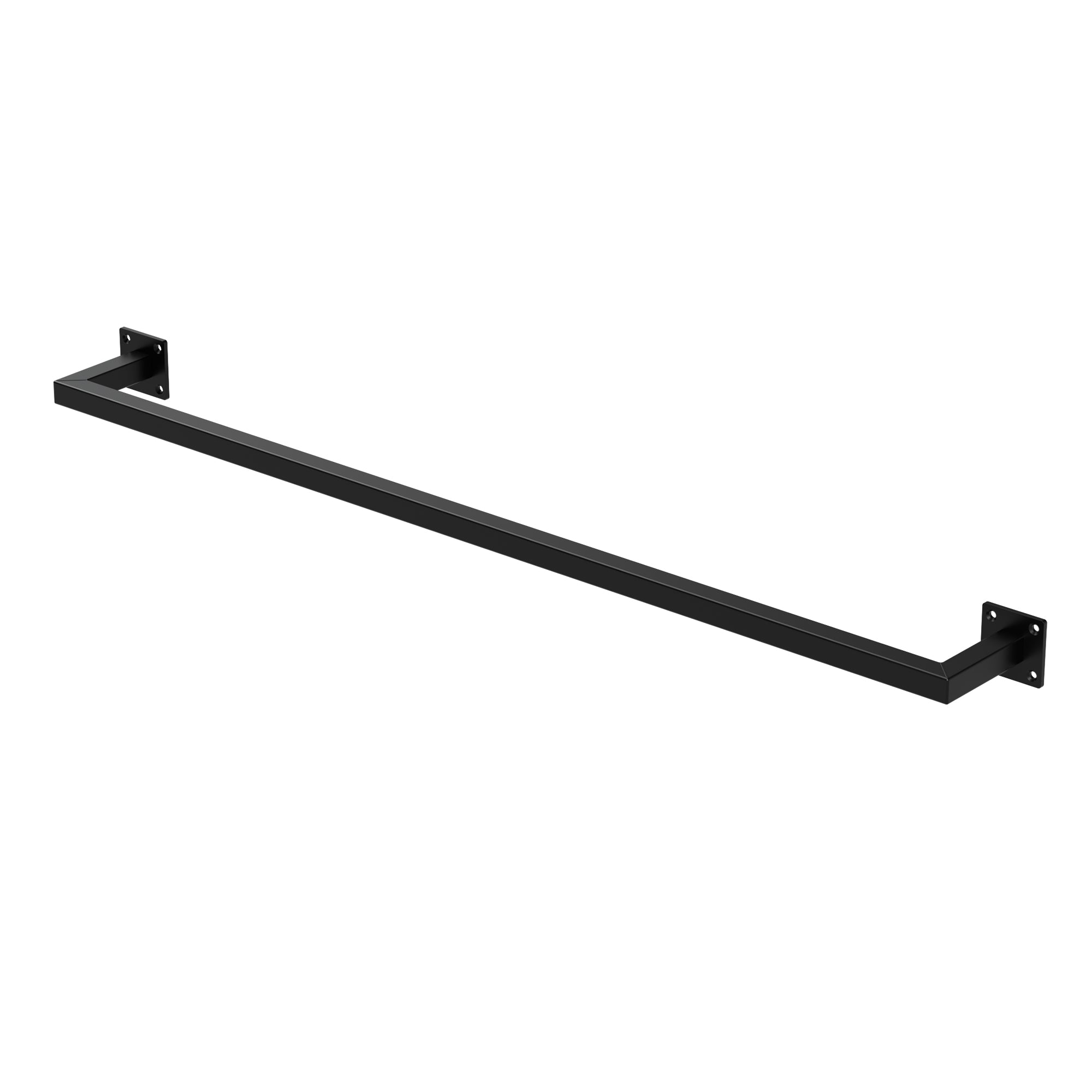 Schwarze Kleiderstange ohne Kleidung, an einer Wand montiert.