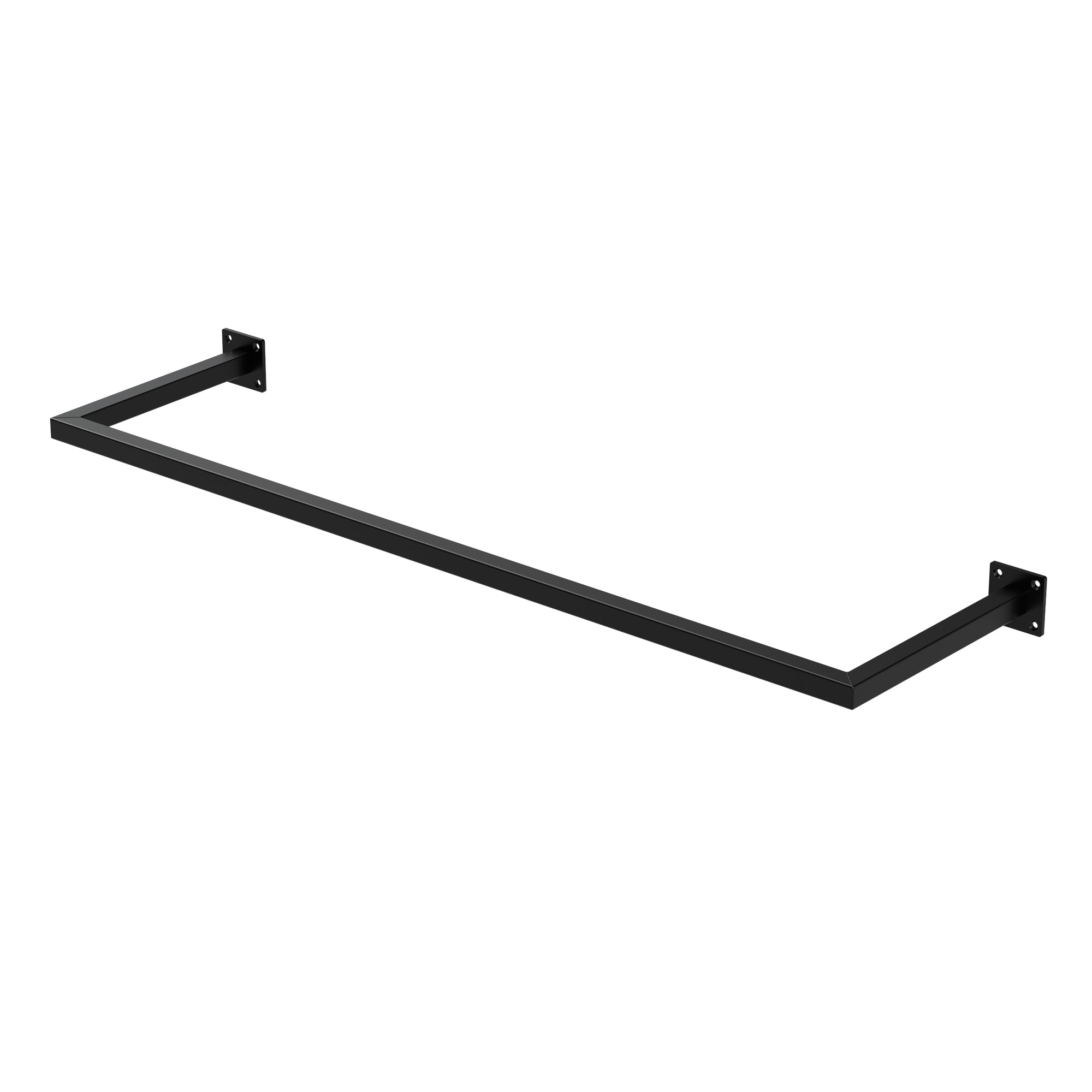 Schwarze Wandhalterung in rechteckiger Form.