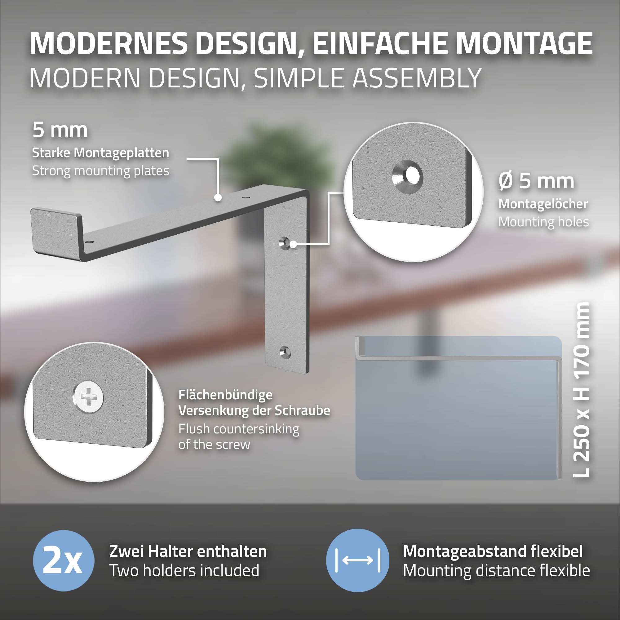 Grafiikka hyllykannattimesta, asennusohjeista ja mitoista.