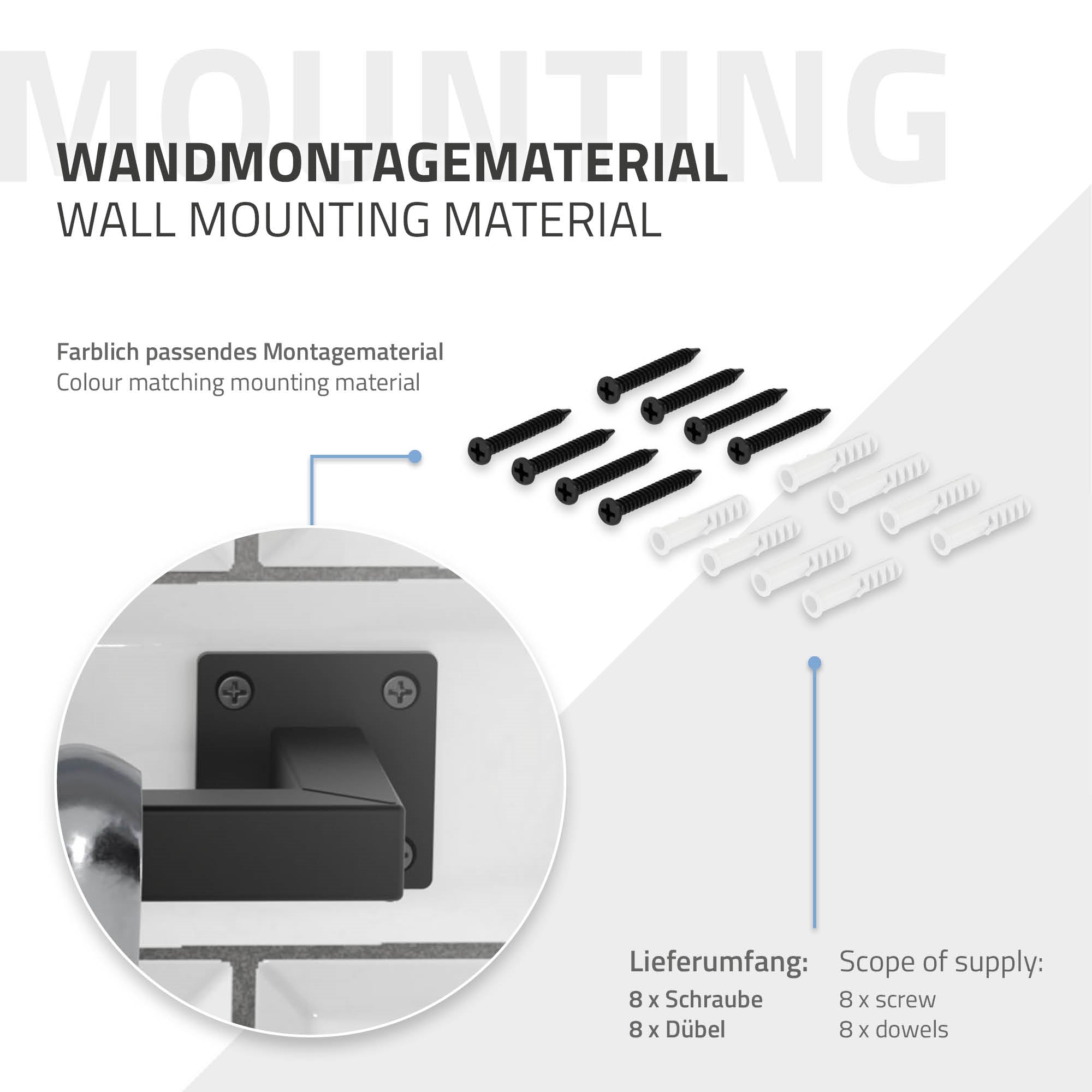 Materiale di montaggio per la parete con viti e tasselli.