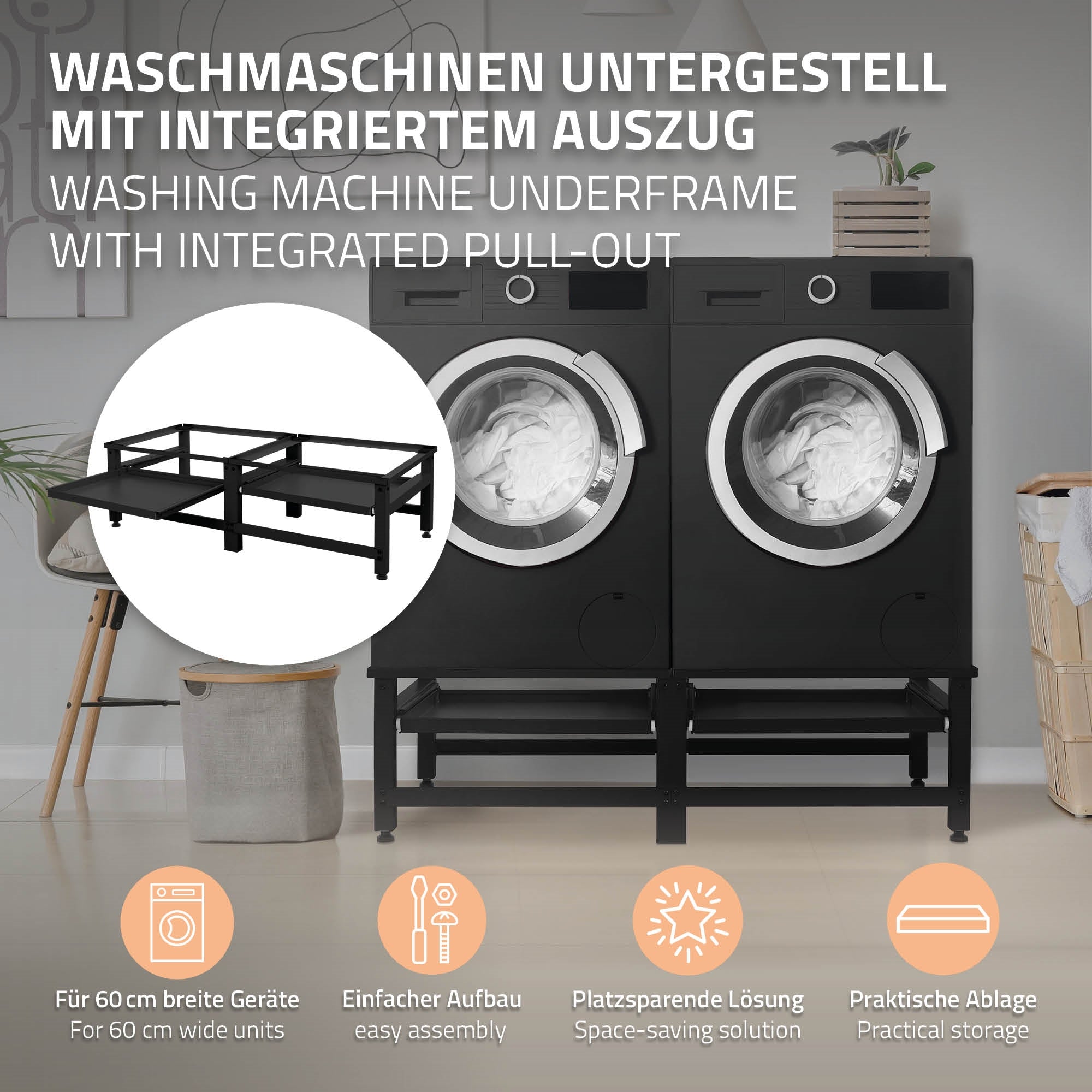 Waschmaschinenuntergestell mit integriertem Auszug für Geräte