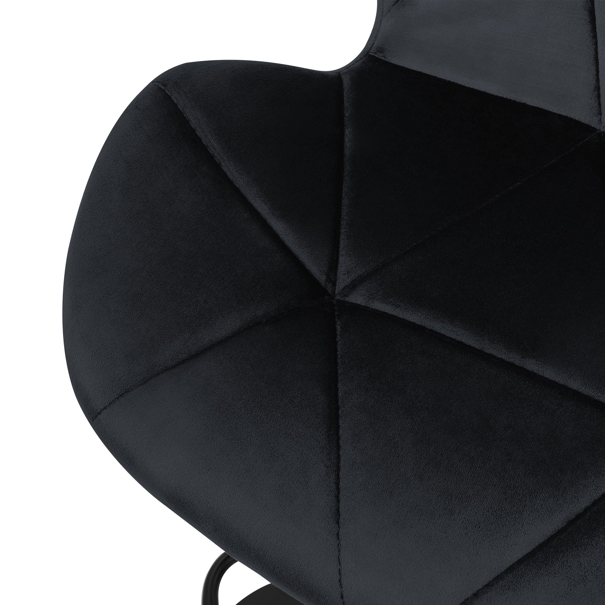 Black padded chair with geometric pattern.
