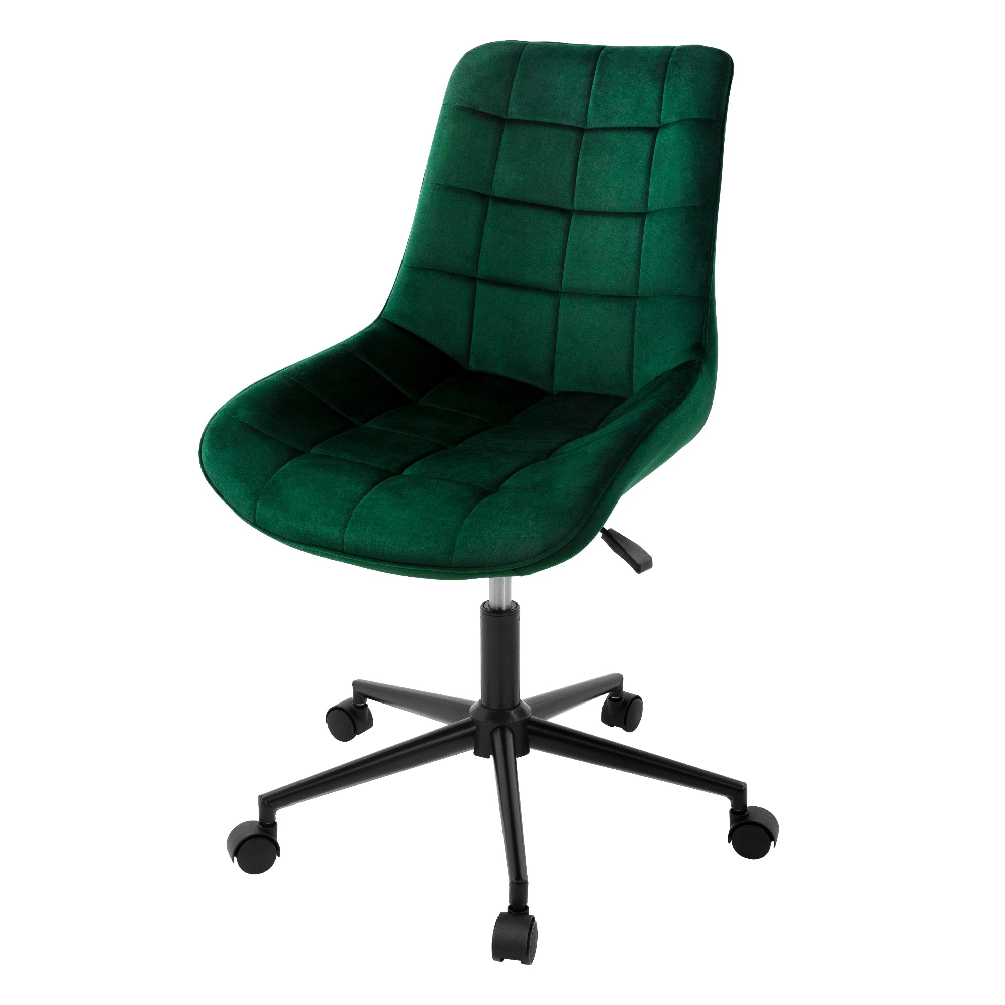 Drehstuhl in Grün mit einem modernen Design und Rollen.