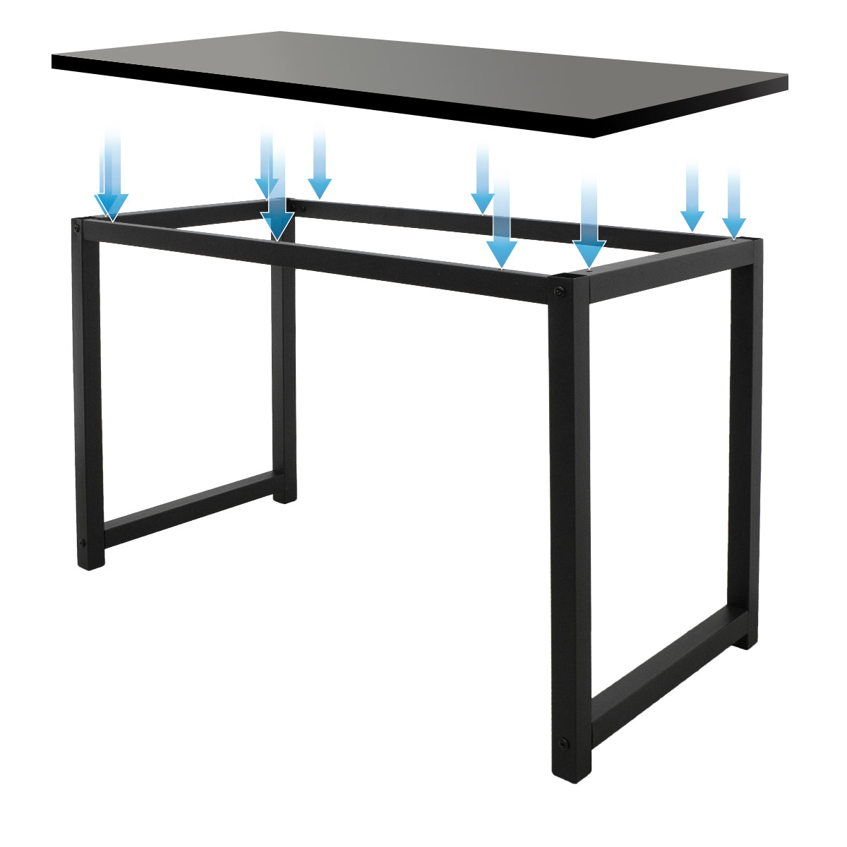Table noire avec un plateau amovible au-dessus.