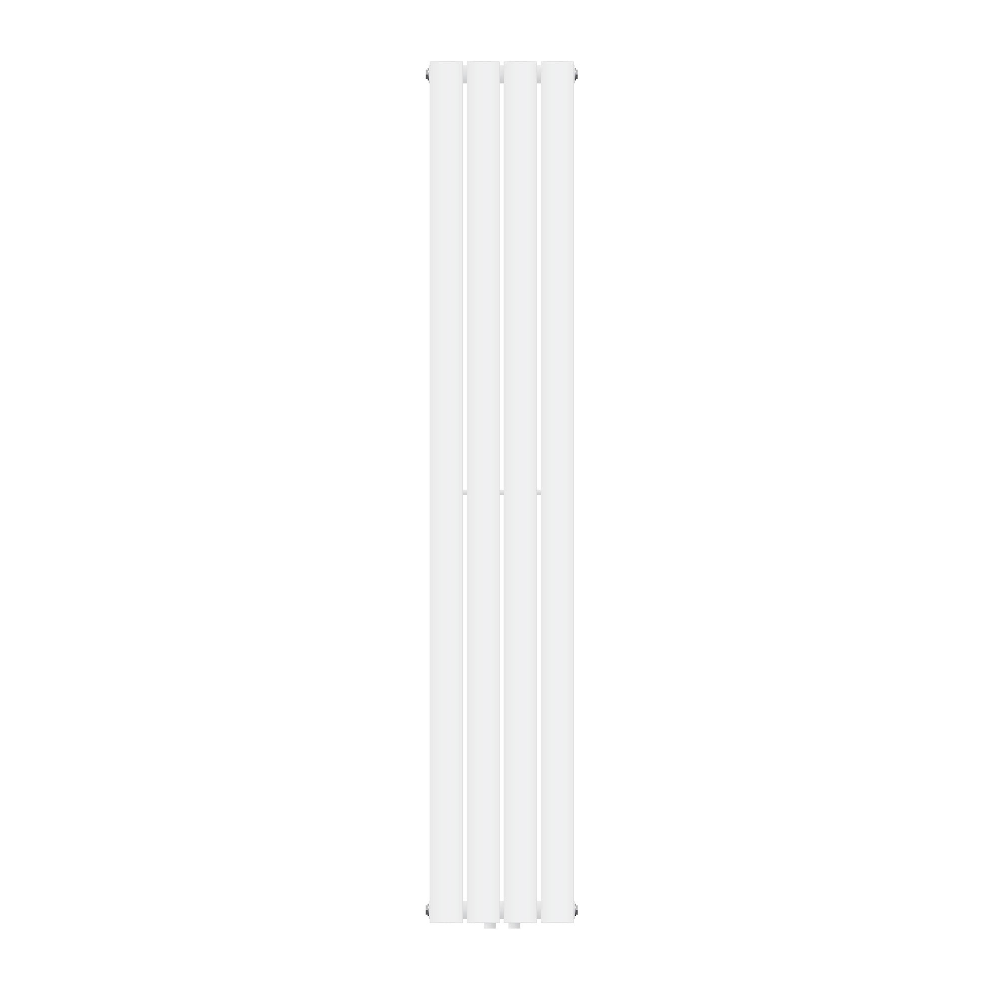 Høj hvid radiator foran en neutral baggrund.