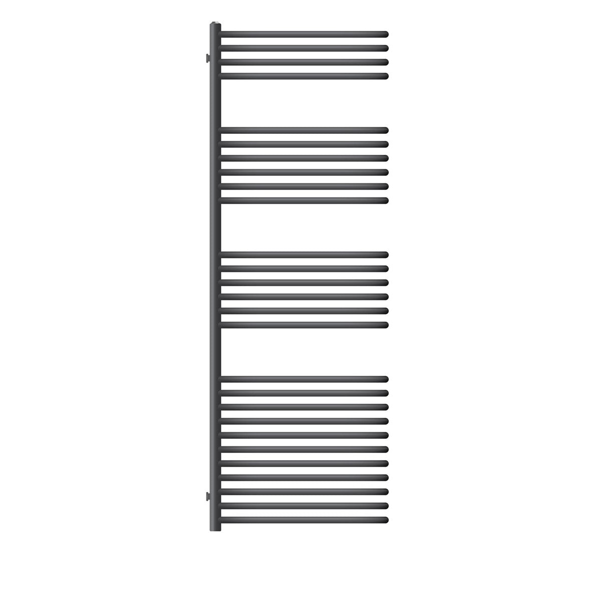 Radiateur de couleur anthracite avec plusieurs tubes horizontaux.
