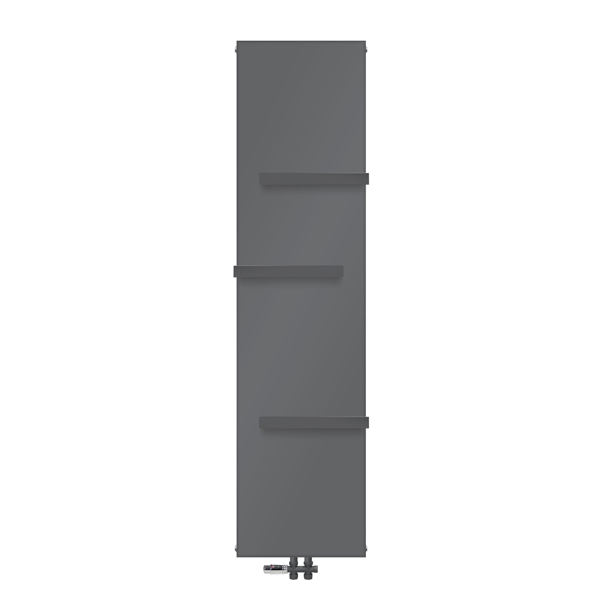 Anthracite radiator with three horizontal brackets.