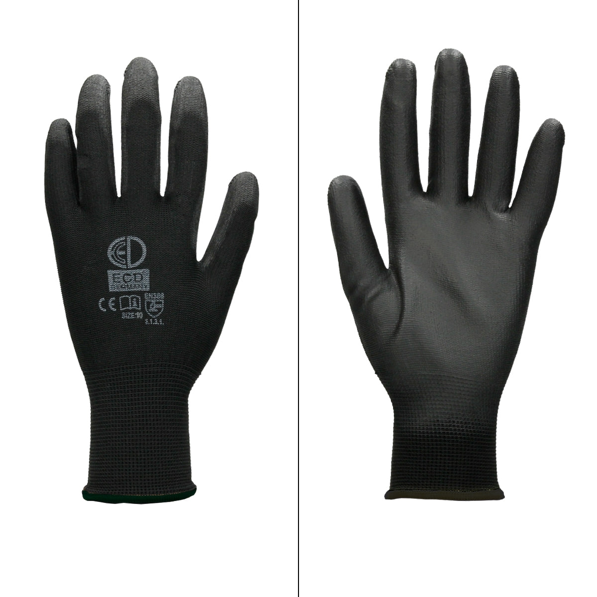 Schwarzer Mechanikerhandschuh mit glatter Oberfläche und genoppter Handfläche.