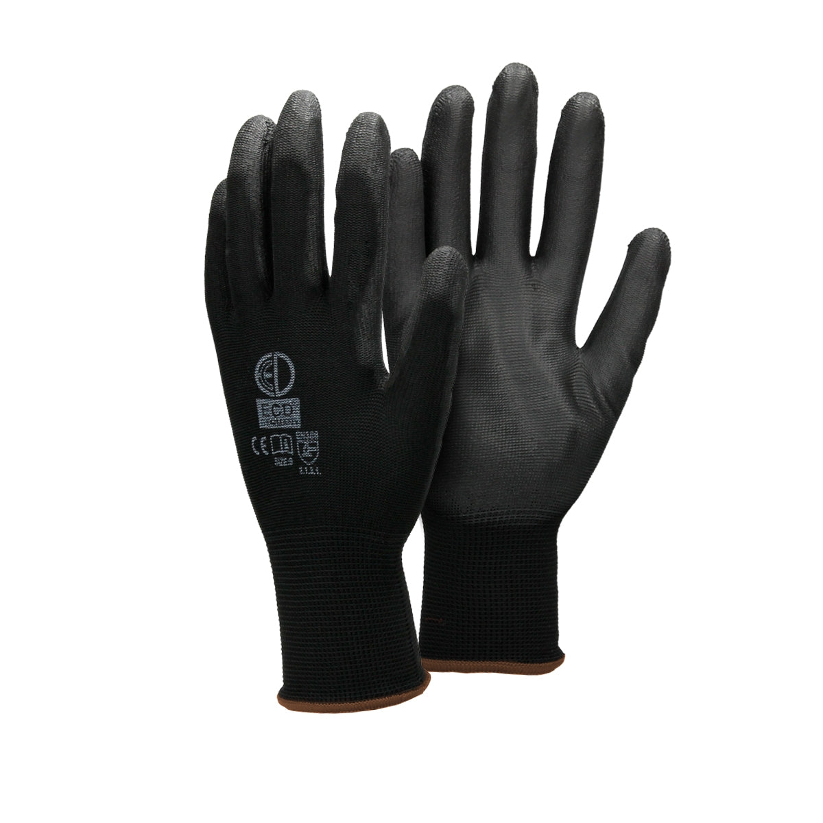 Schwarze Mechanikerhandschuhe mit rutschfester Oberfläche.