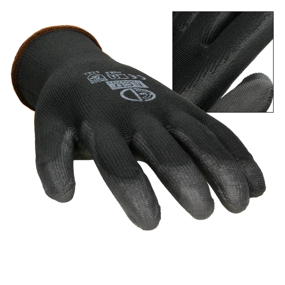 Mustat mekaanikon hanskat koossa L, sivulta katsottuna.