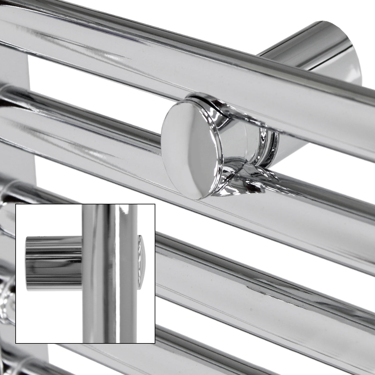 Detailansicht eines chromfarbenen Montagehalters.