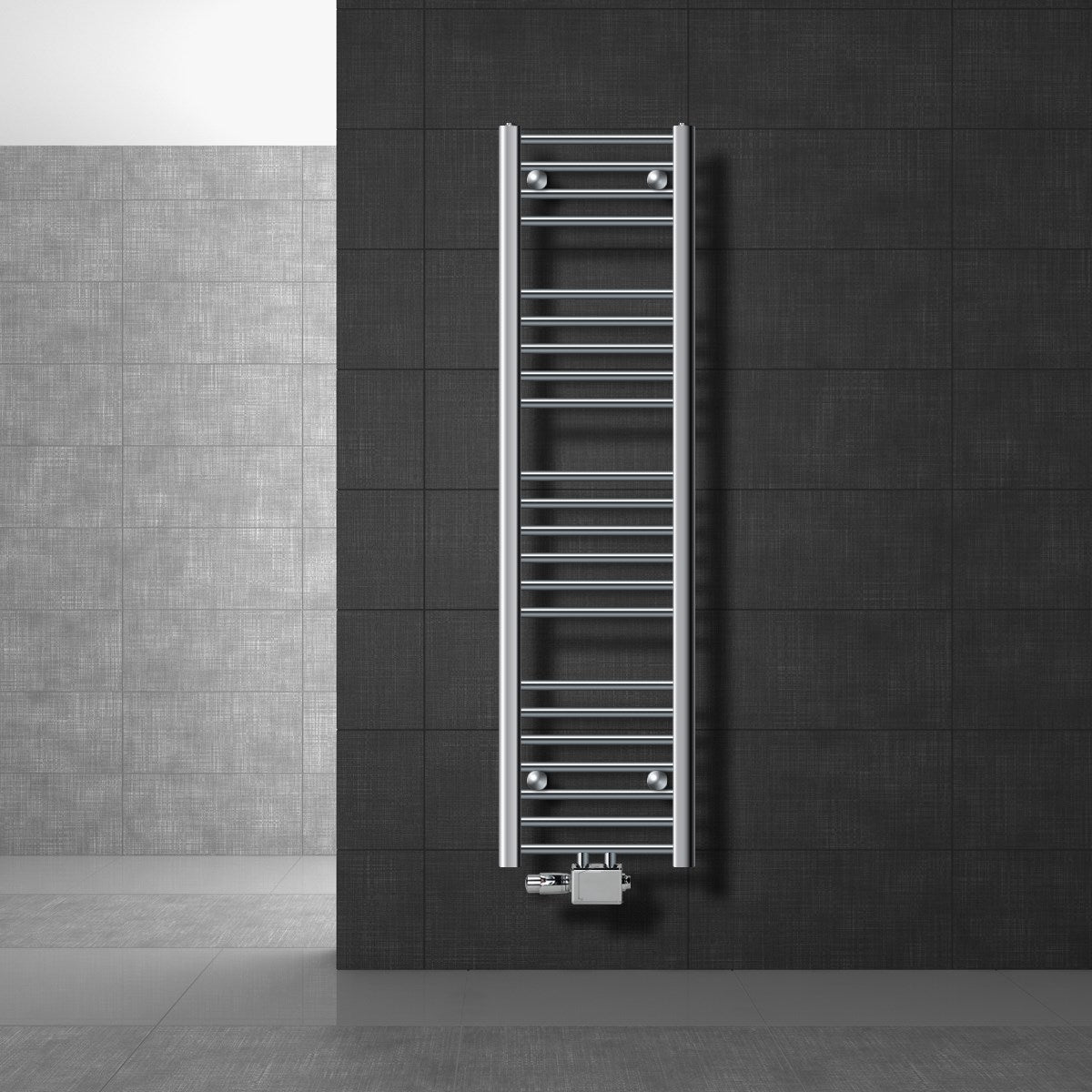 Radiator pentru prosoape cromat, cu două suporturi.