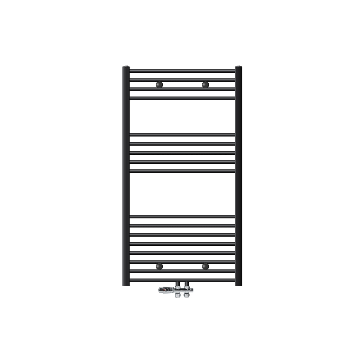 Black towel radiator with several horizontal bars.