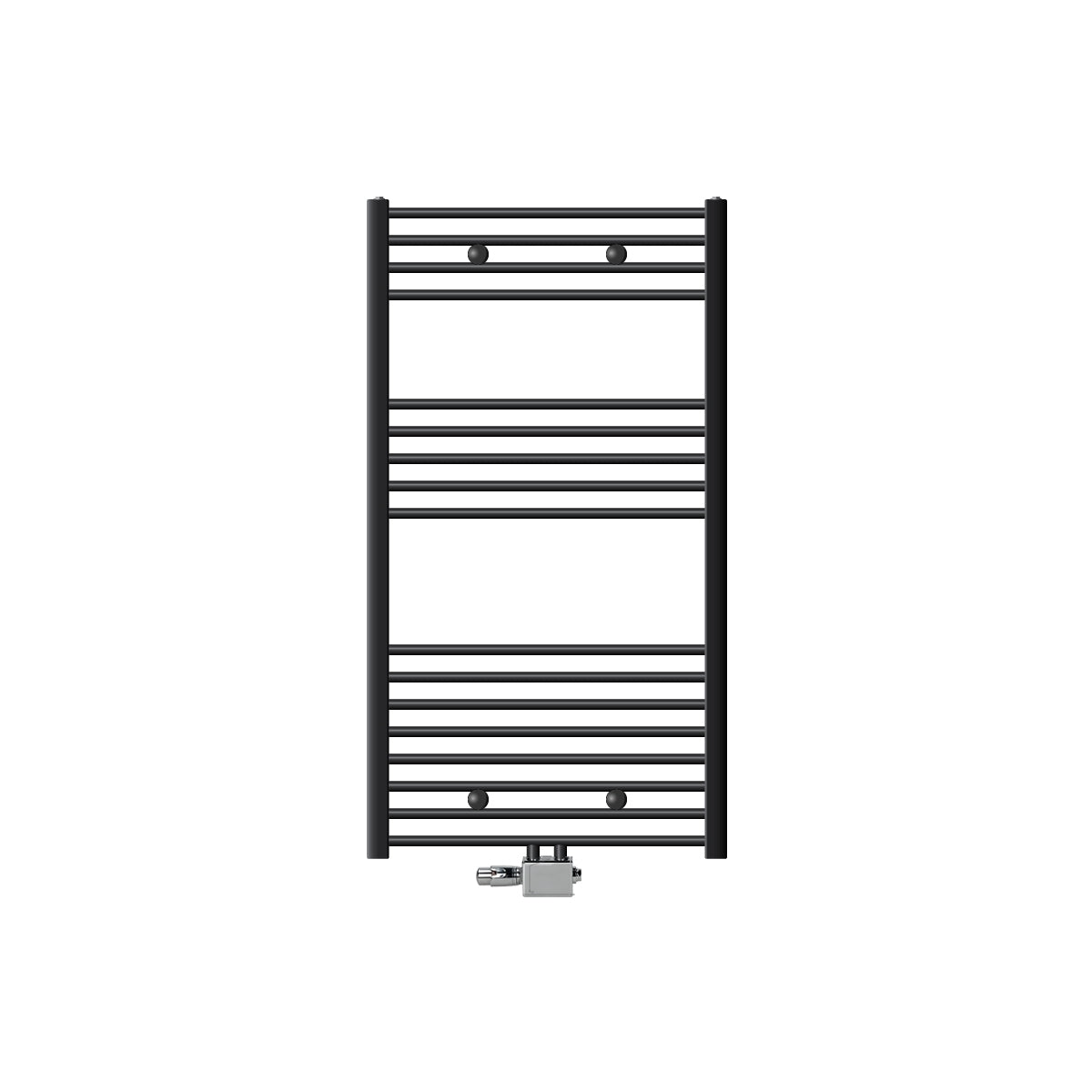 An anthracite towel warmer with a universal connection.