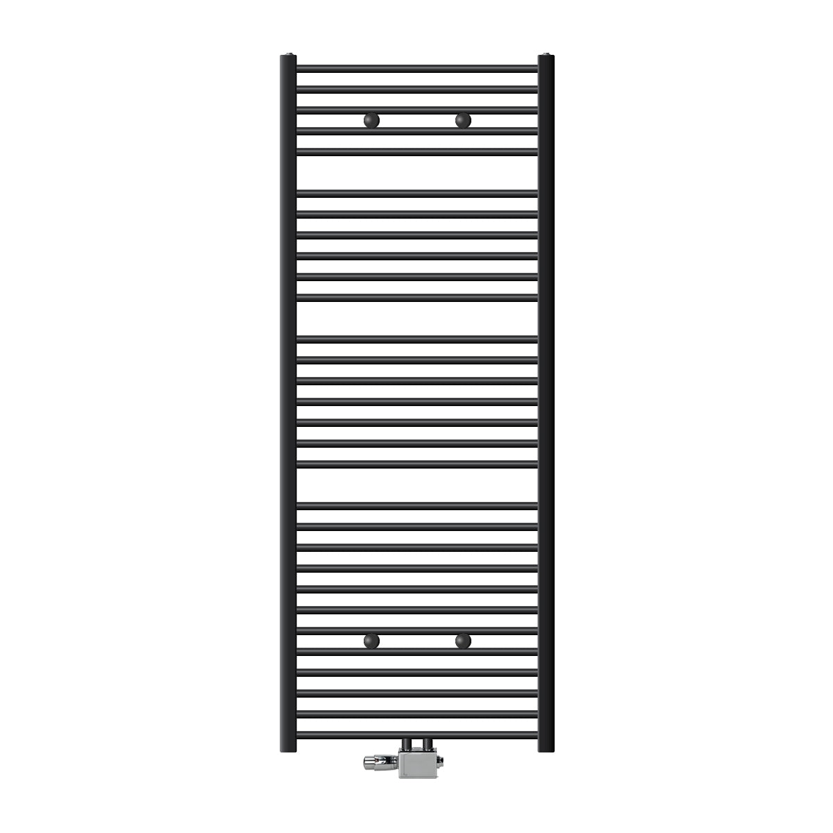 Un radiateur à serviettes anthracite avec connexion universelle.