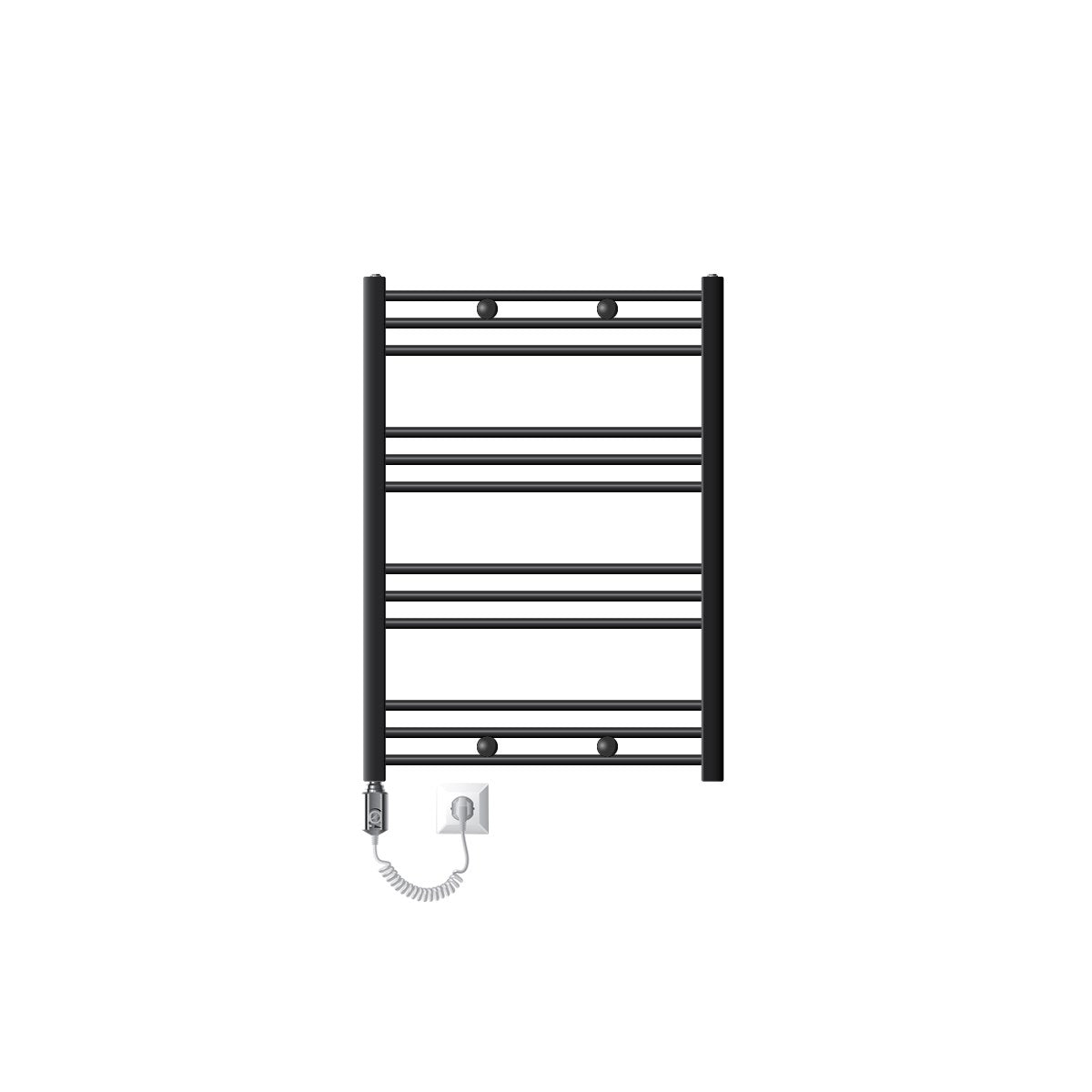 Black towel radiator with several horizontal bars.