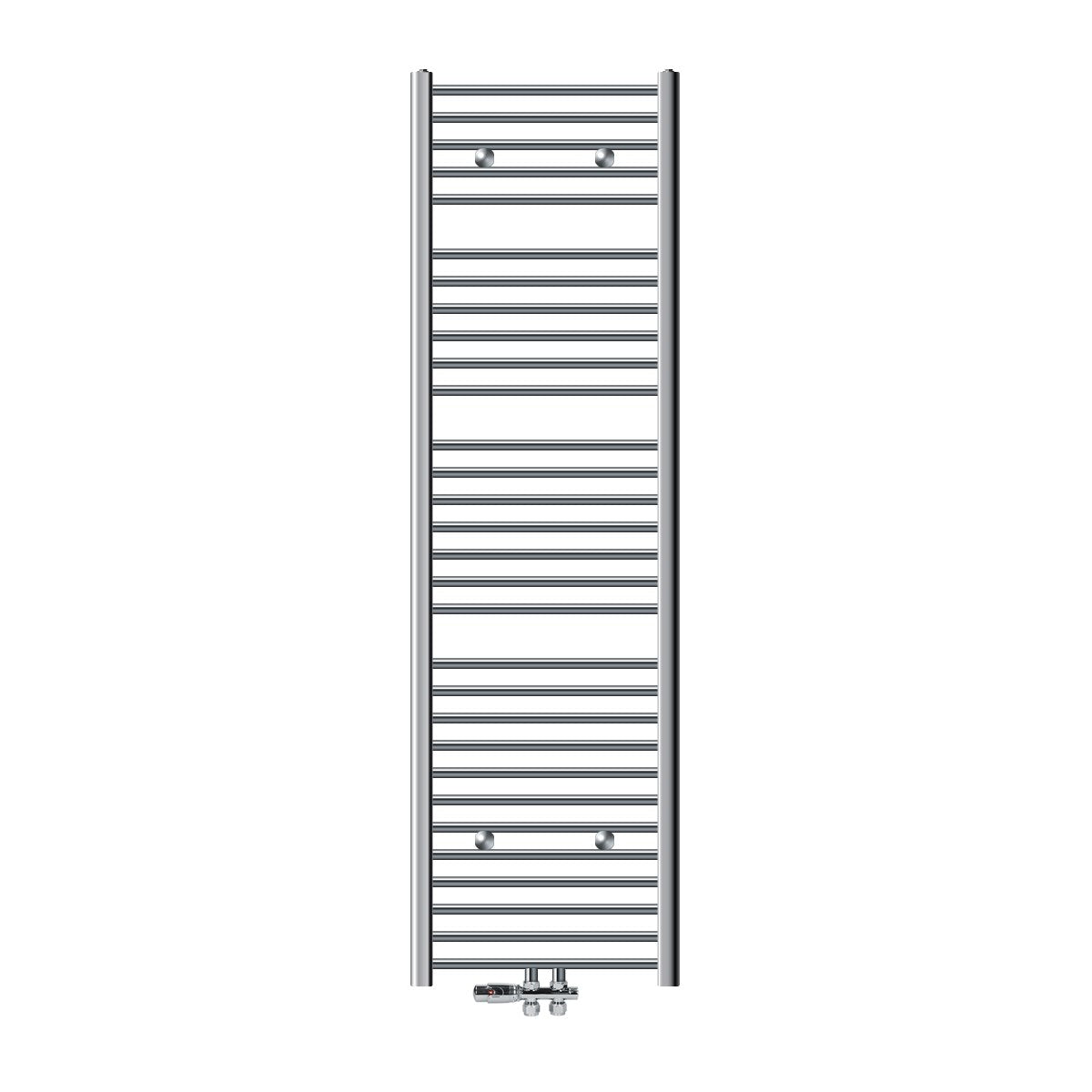 Een verticale handdoekradiator met meerdere horizontale buizen.