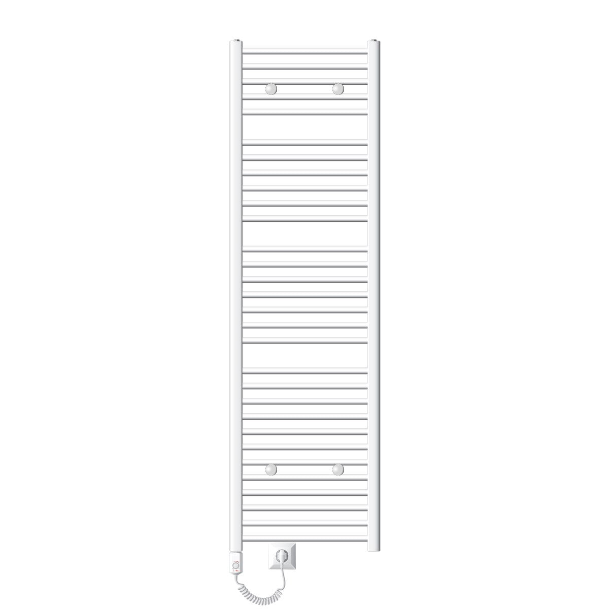 Radiateur électrique haut avec câble et barres verticales.