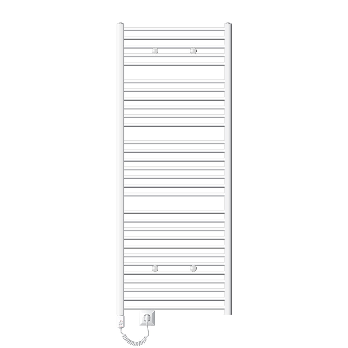 Un radiateur électrique pour serviettes avec plusieurs lamelles horizontales.