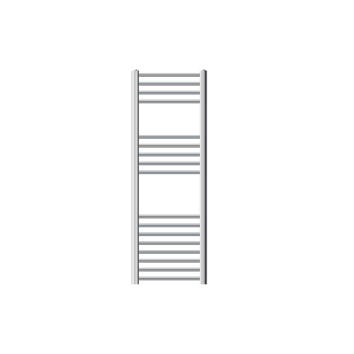 A vertical towel radiator in chrome finish with several horizontal bars.