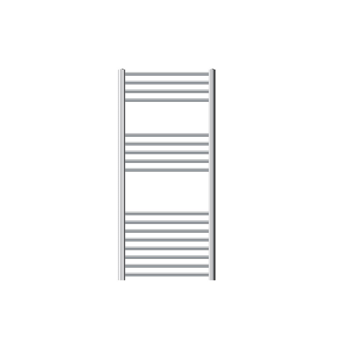 Un radiateur à serviettes vertical avec de larges barres horizontales.
