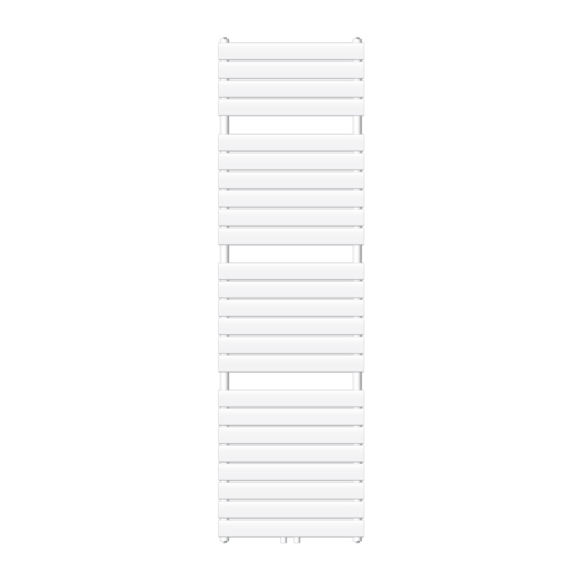Tall radiator in white with horizontal fins.