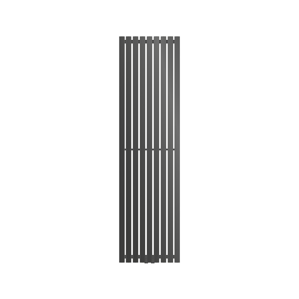 Radiatore verticale in antracite con lamelle verticali.