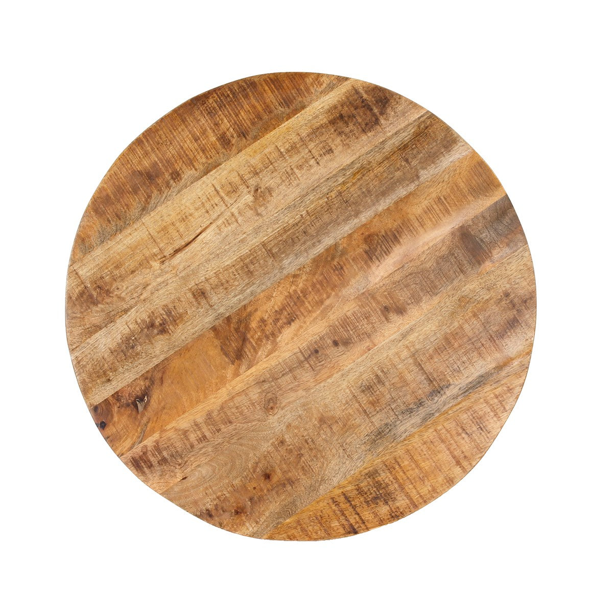 Ronde houten tafel met zichtbare houtnerven.