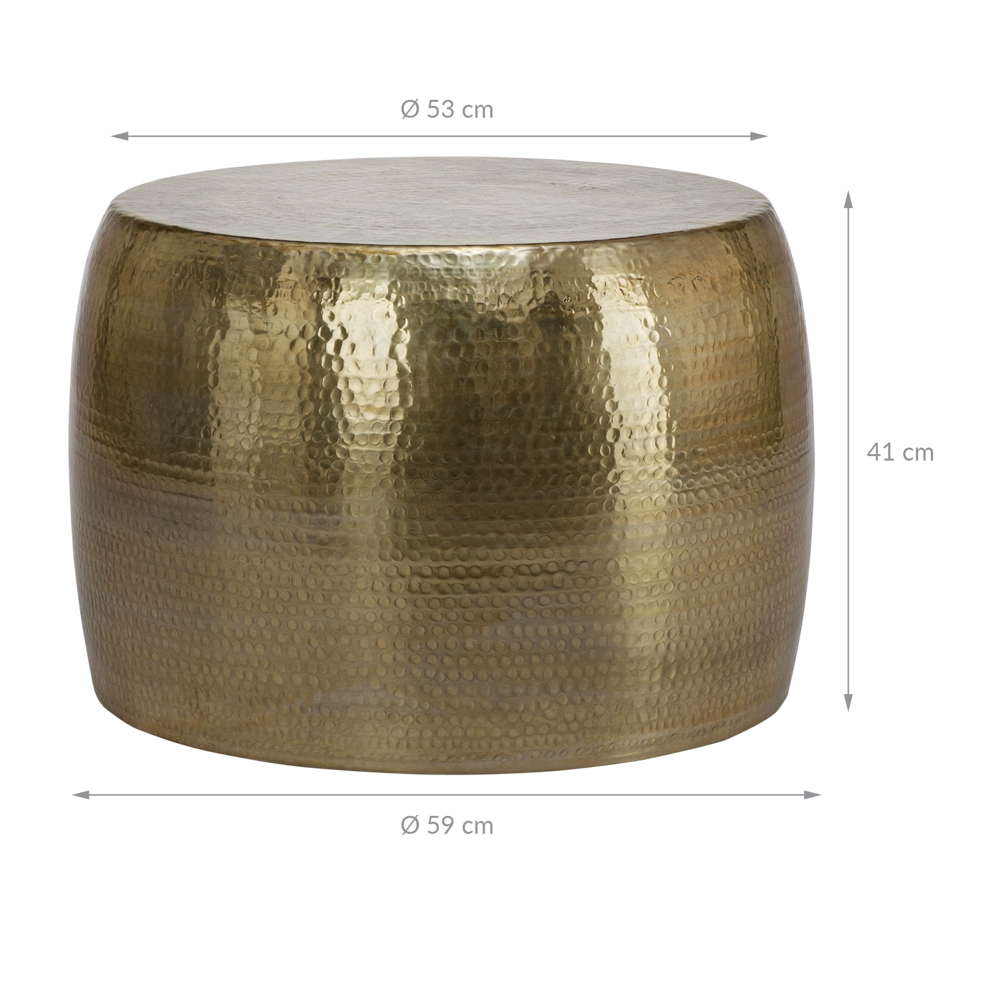 Round, gold-colored table with a textured surface, diameter 53 cm, height 41 cm.