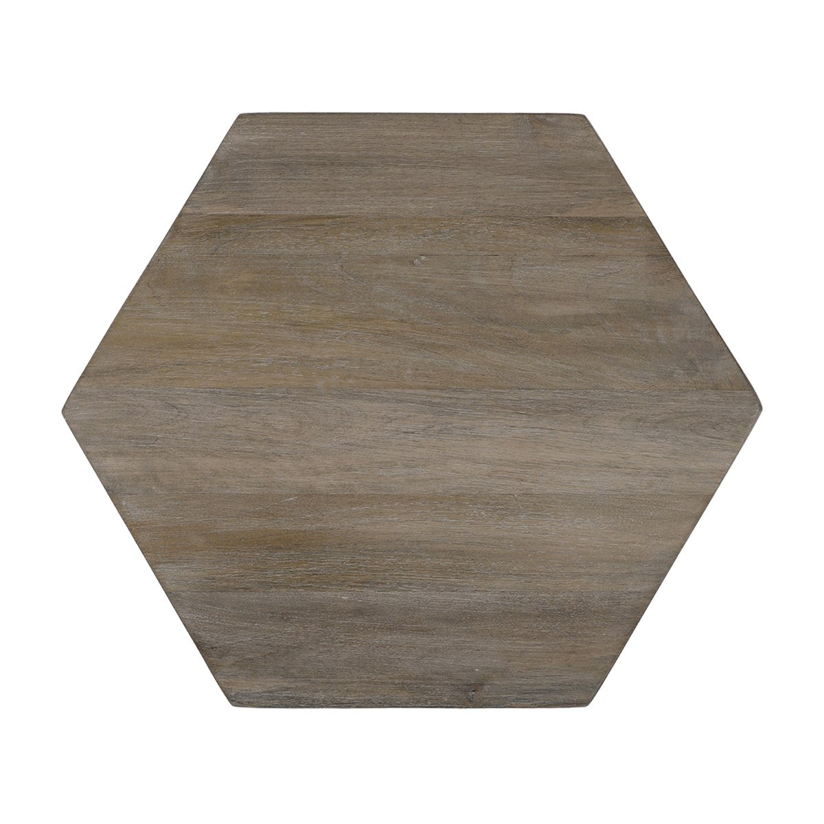 Plateau hexagonal en bois de couleur grise.