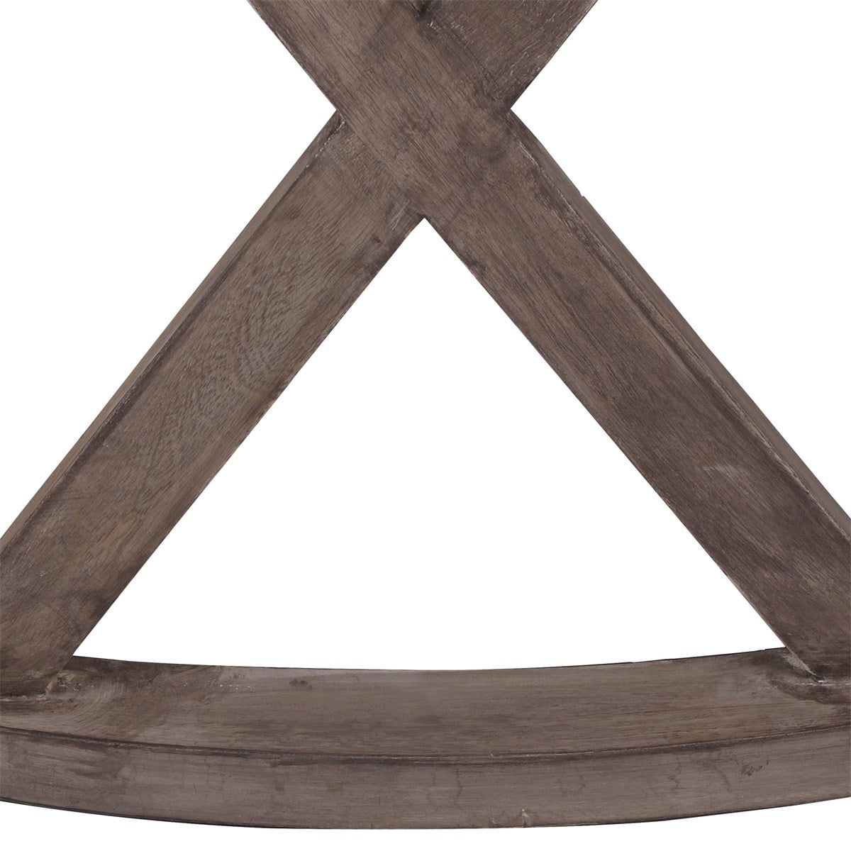 Wooden table with an X-shaped base in brown.