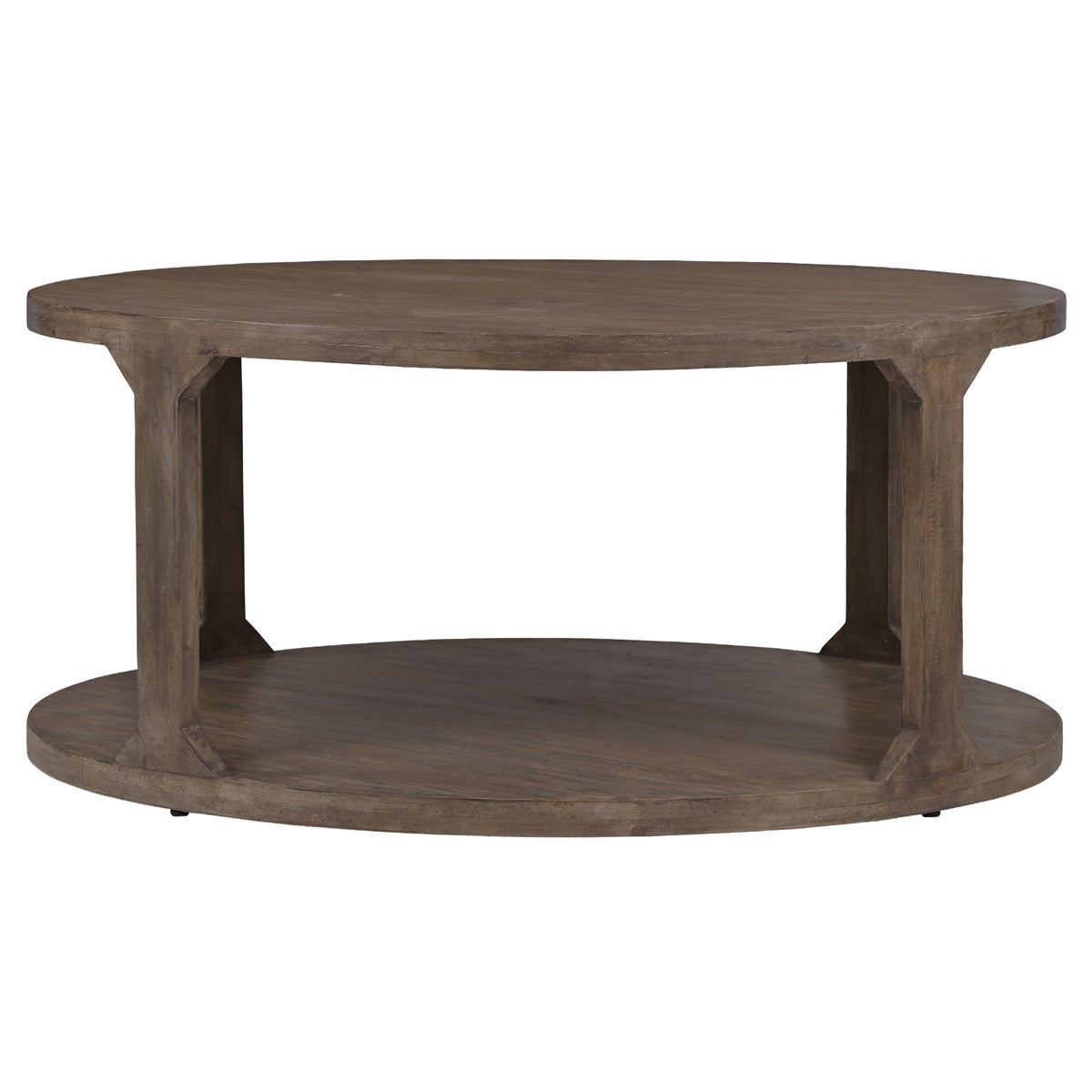 Rectangular wooden coffee table with two tiers.