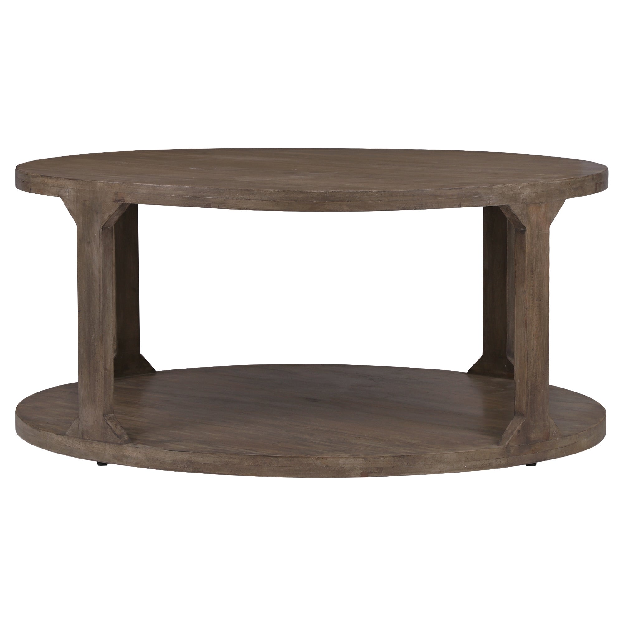 Rechteckiger Couchtisch aus Holz mit zwei Ebenen.