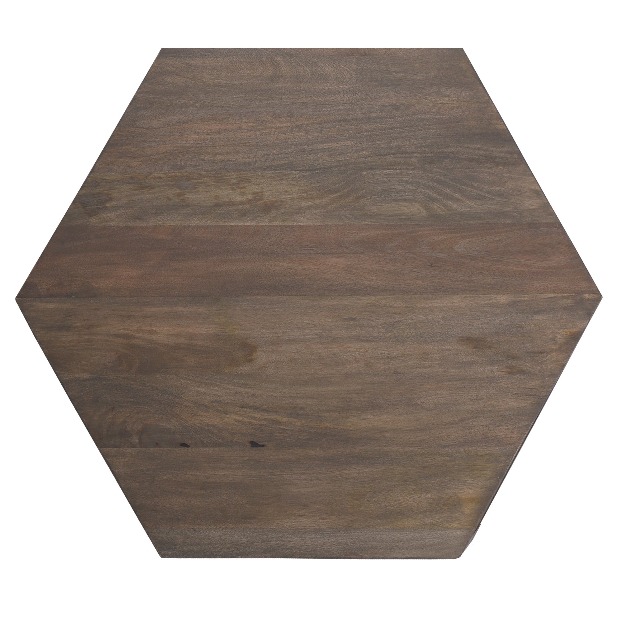 Sechseckige Tischplatte aus Holz, glatt und ohne Muster.
