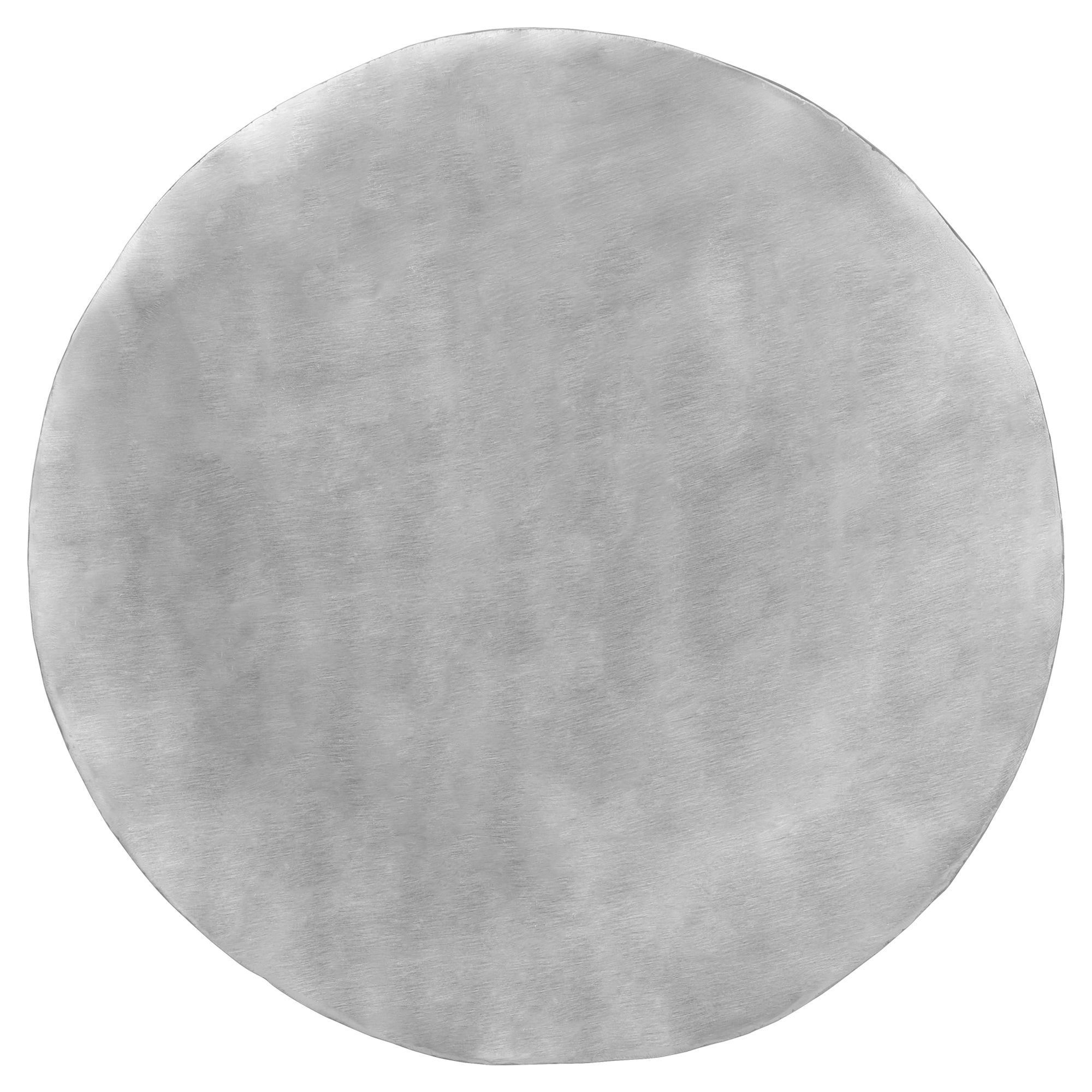 Round, silver-colored plate with a smooth surface.
