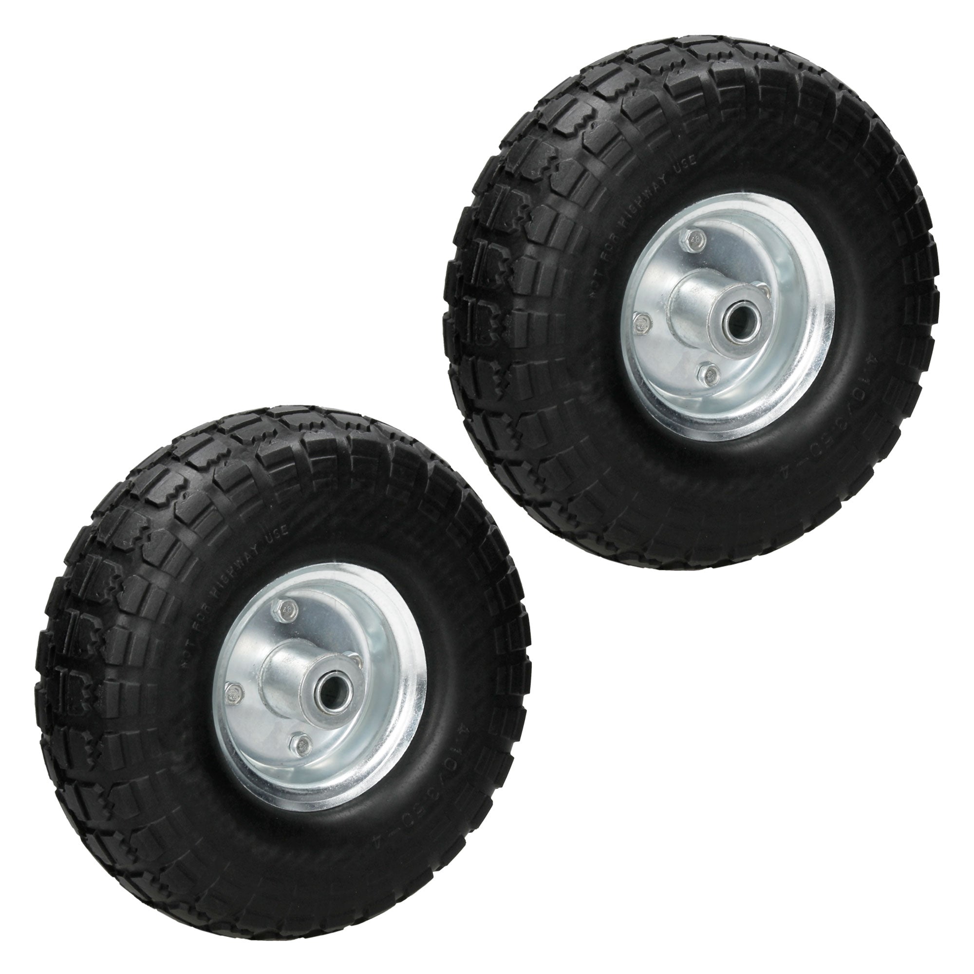 Two wheels with coarse tread and silver rim.