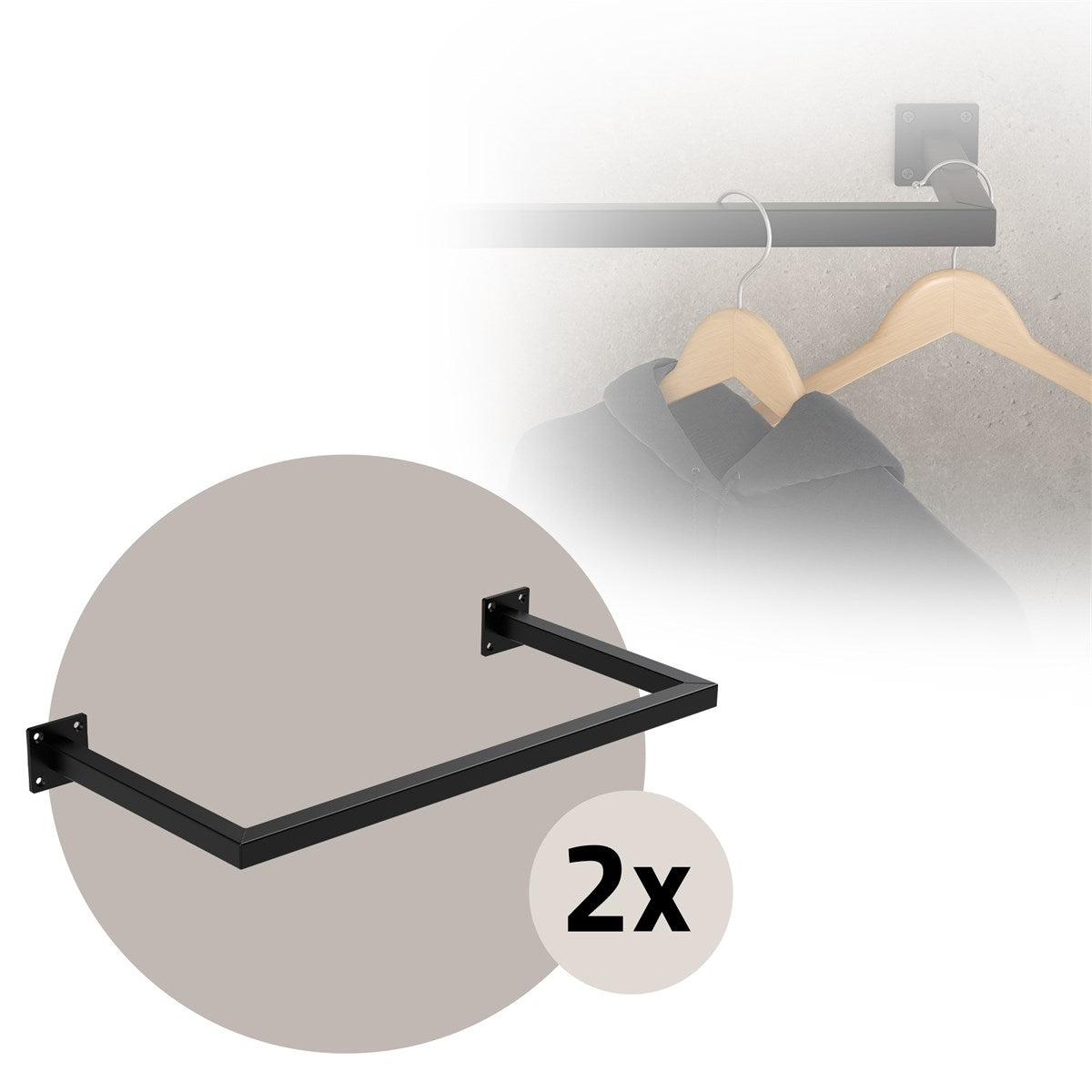 Two black rectangular wall shelves for mounting on the wall.