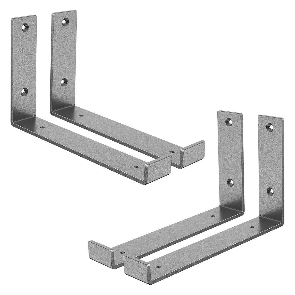 Zwei metallische Halterungen zur Wandmontage.