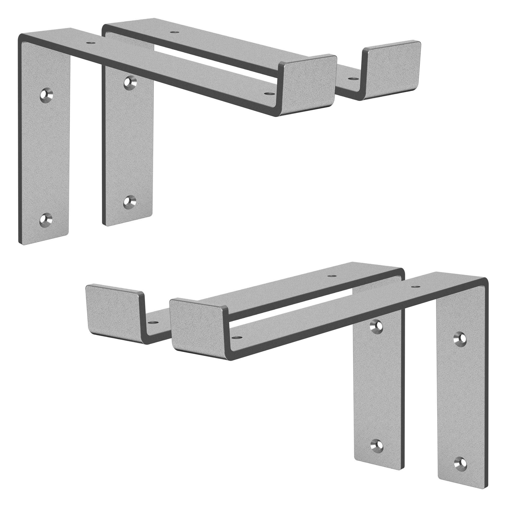 Zwei metallische Halterungen mit rechteckigen Auflagen.