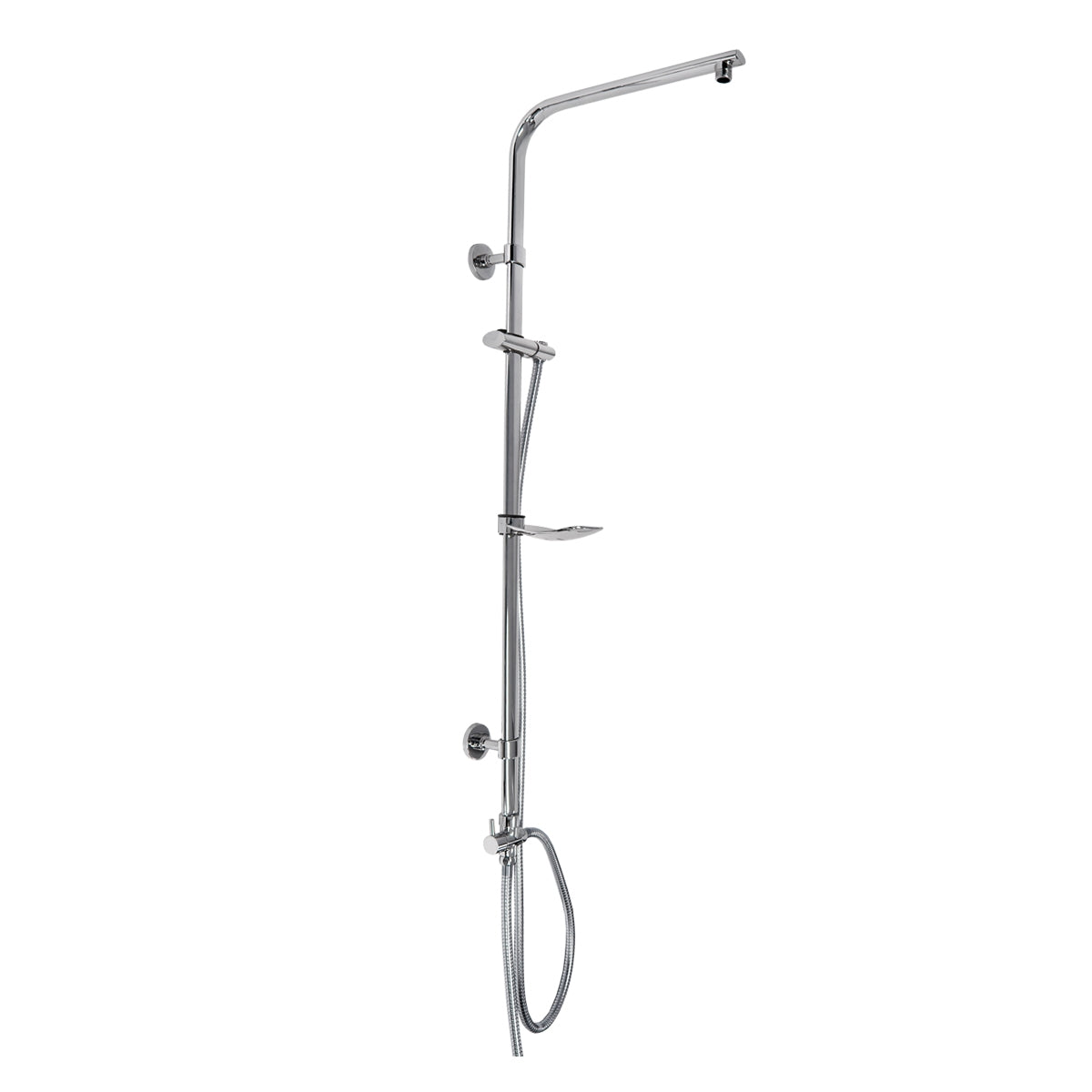 Duschsystem mit verstellbarem Halter und flexibler Schlauchführung.