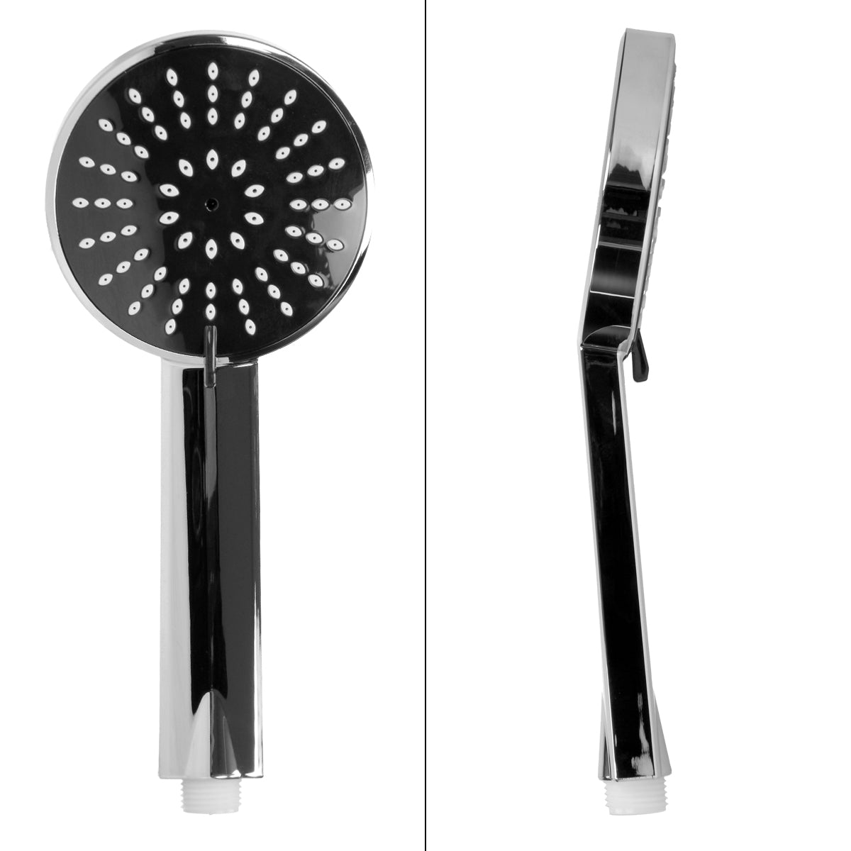 Black hand shower with a modern, shiny design.