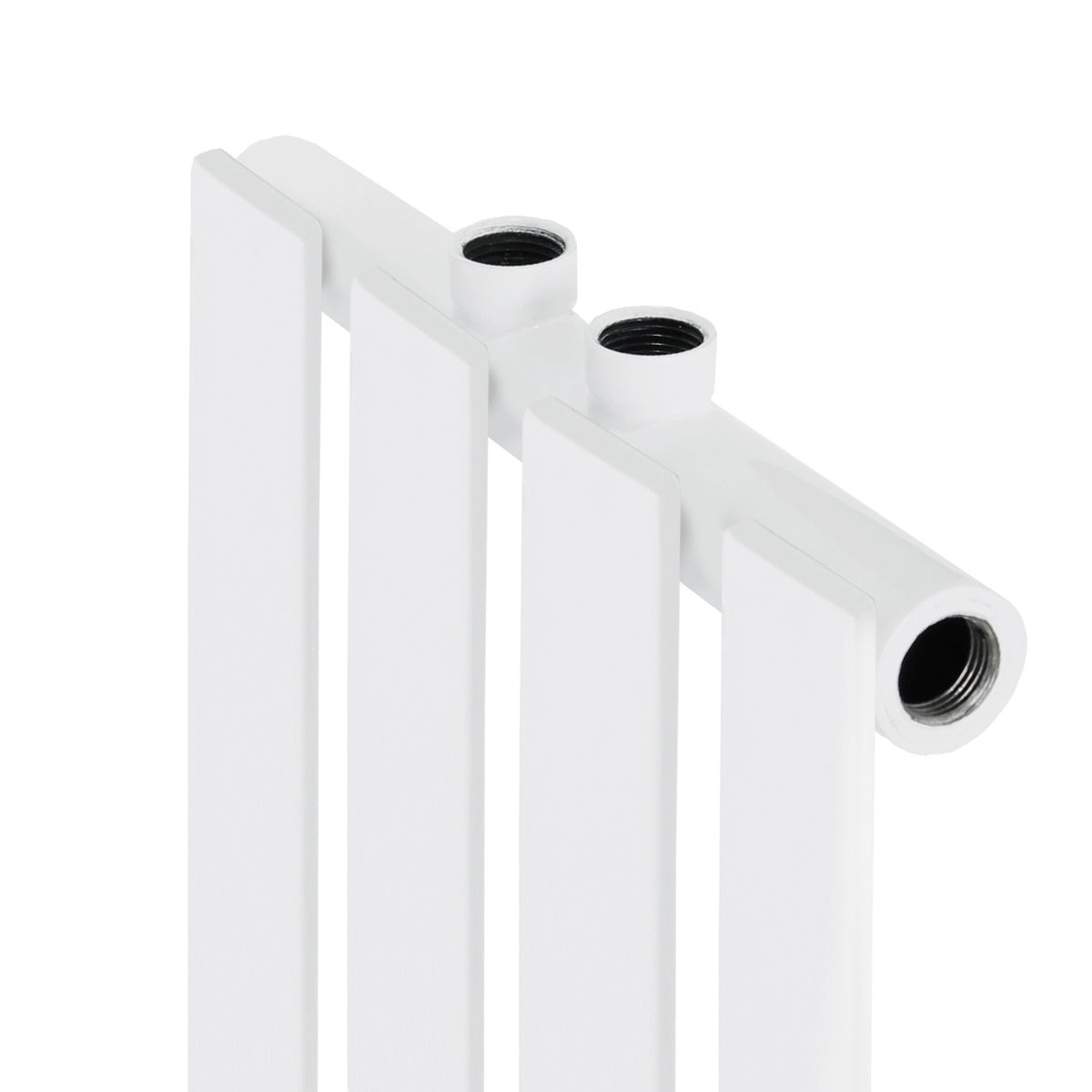 White radiator with three connections on the top.