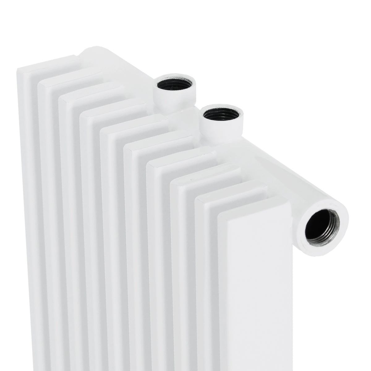 White radiator with two connection openings at the top.