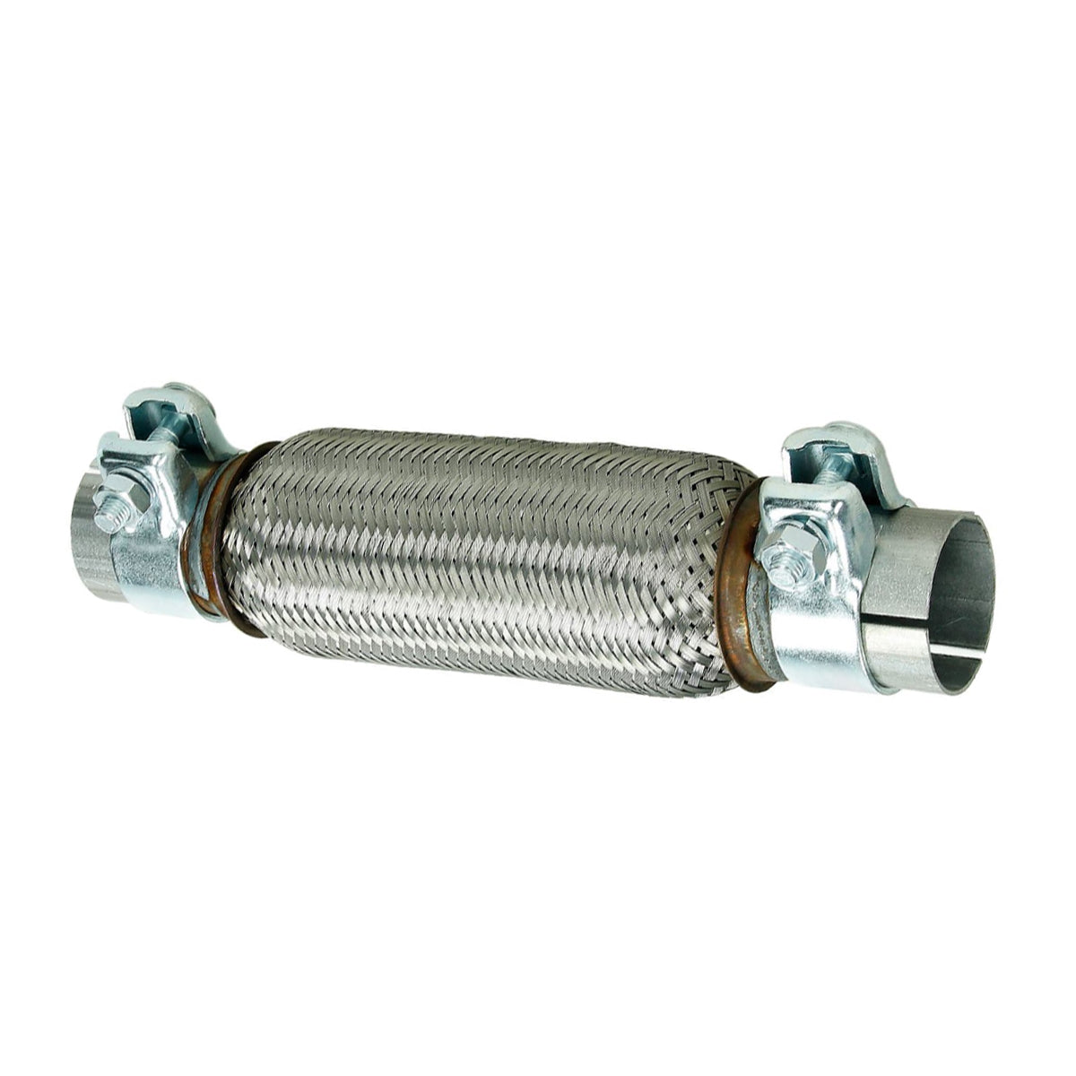 Flexibles Metallrohr mit Befestigungen an beiden Enden.