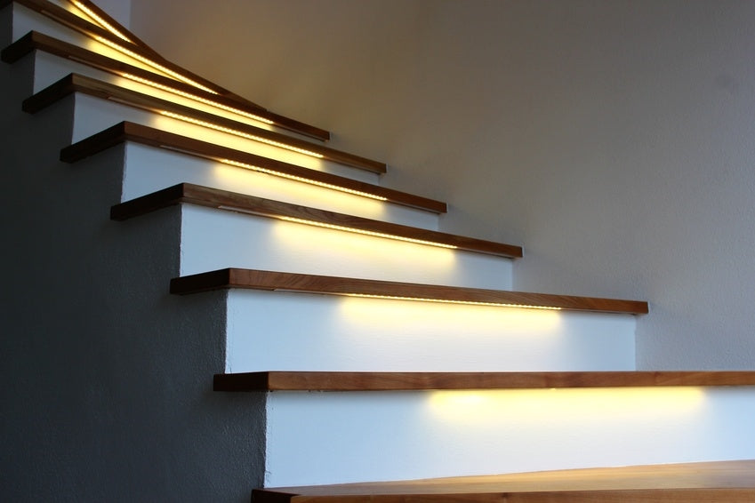 Stair steps with integrated LED lighting that glows softly.