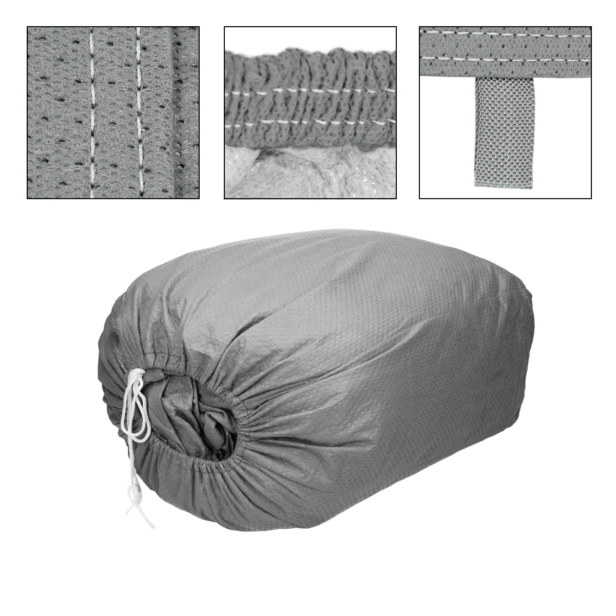 Šedý komprimovaný polštář v tašce.