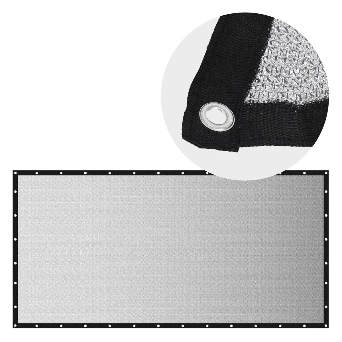 Close-up of a tarpaulin with an eyelet and black edging.