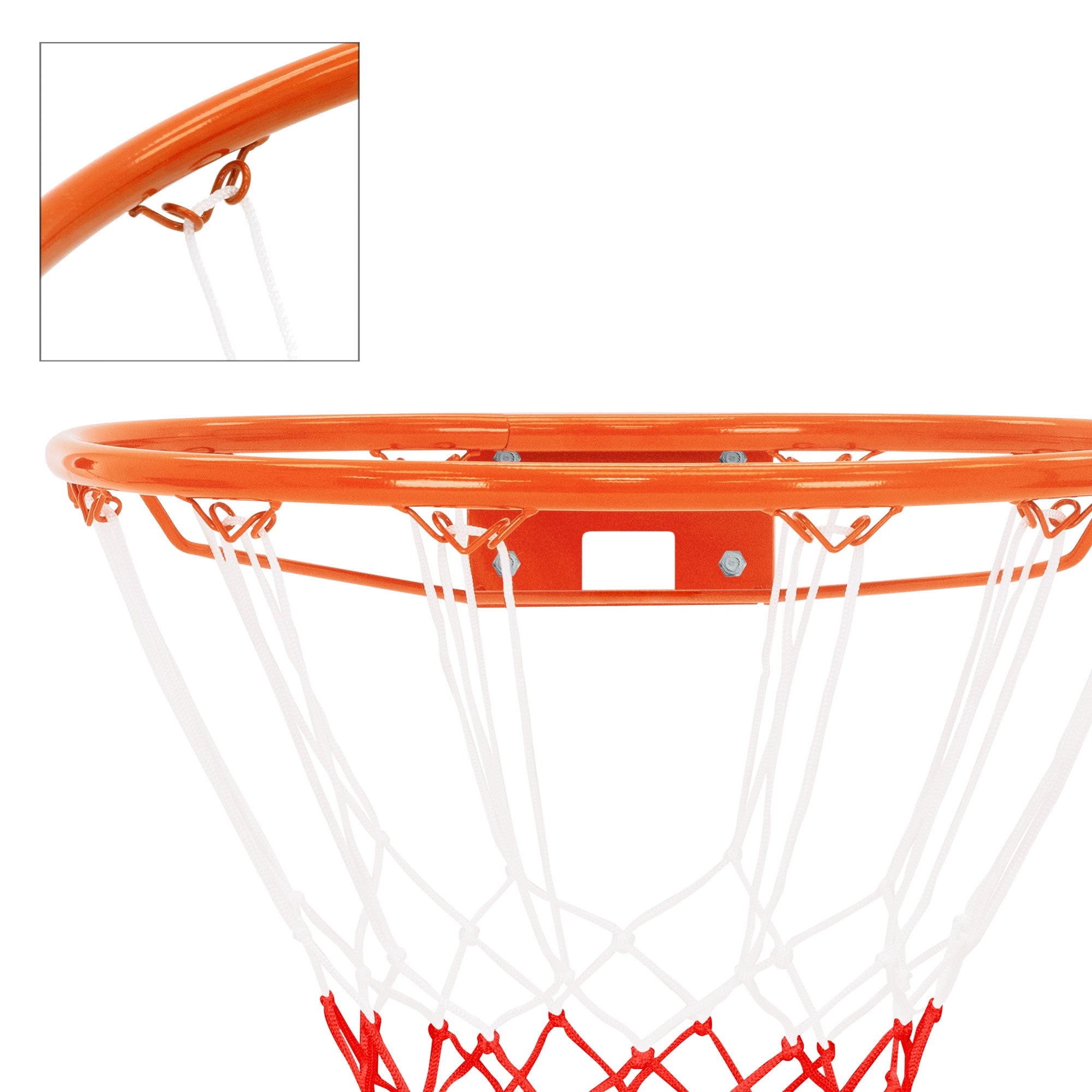 Detailaufnahme eines Basketballkorbs mit Netz.