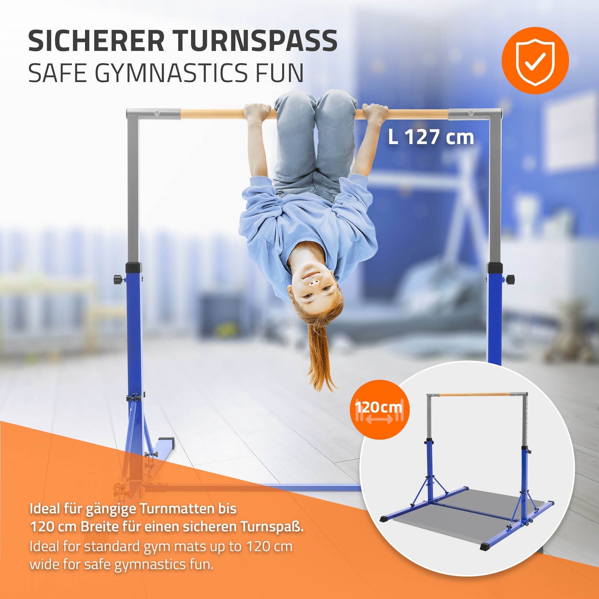 Turngerät mit Sicherheitsmerkmalen und idealer Breite für Turnspaß.
